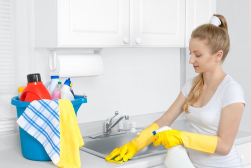 Cleaner in Putney performing detailed dusting and sanitising in a home